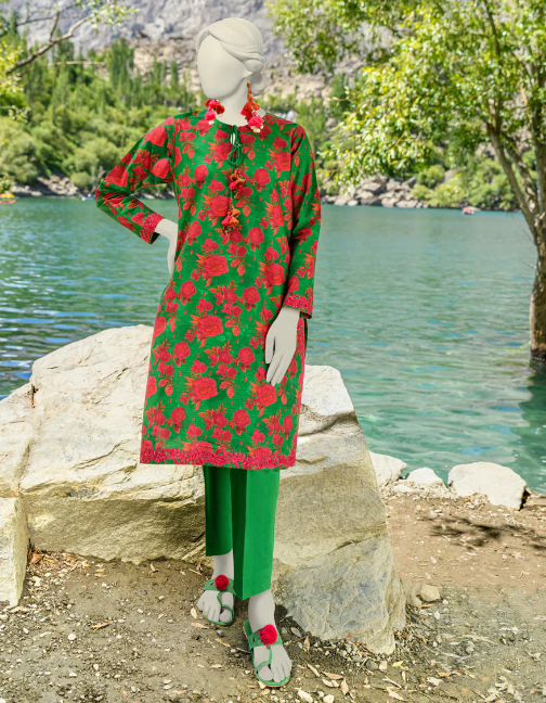 Cambric Parrot Green 3 Piece Suit - J. JUNAID JAMSHED
